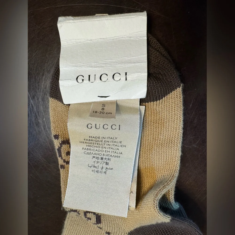 New Authentic Gucci GG Supreme Logo Socks Tan Brown - Picture 10 of 11